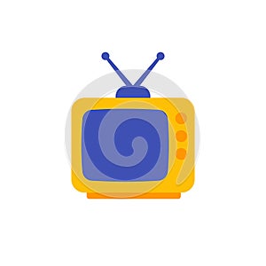 Tv with antenna, old television icon, flat design