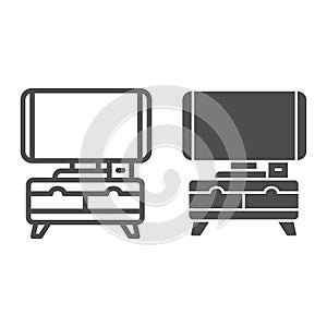 TV on bedside table line and solid icon, interior design concept, television on nightstand sign on white background, tv