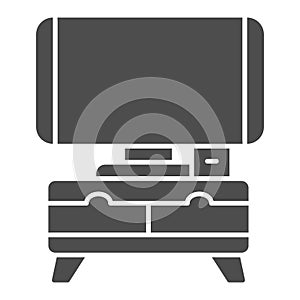 TV on bedside table solid icon, interior design concept, television on nightstand sign on white background, tv on