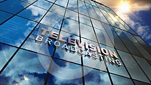 TV broadcast glass mirrored building with mirrored sky 3d illustration