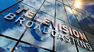 TV broadcast glass mirrored building with mirrored sky 3d illustration