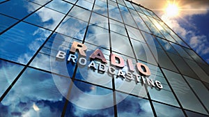 TV broadcast glass mirrored building with mirrored sky 3d illustration