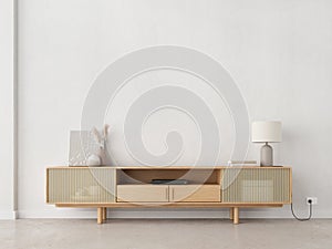 TV Cabinet with empty white wall background.Minimal style.