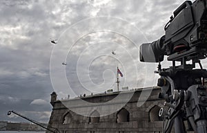 Tv camera in live show pavilion