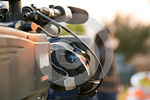 TV Camera and presenter host on a live news broadcast on location