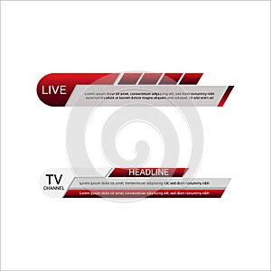 TV Channel live news headline with metallic red and ash color shade, Live news headline with font design on colorful red and ash