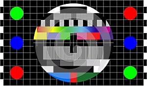 TV colour bars test card screen. SMPTE Television Color Test Calibration Bars. Test card. SMPTE color bars. Graphic for footage vi