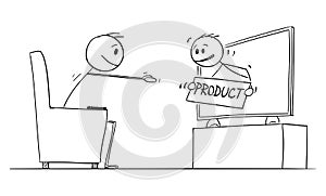 TV Commercial Advertising Product. Vector Cartoon Stick Figure Illustration