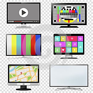 TV and computer monitor screen set on transparent background