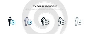 Tv correspondent icon in different style vector illustration. two colored and black tv correspondent vector icons designed in
