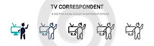 Tv correspondent icon in filled, thin line, outline and stroke style. Vector illustration of two colored and black tv