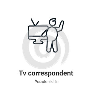 Tv correspondent outline vector icon. Thin line black tv correspondent icon, flat vector simple element illustration from editable