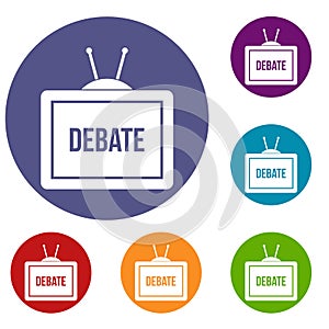 TV with the Debate inscription icons set