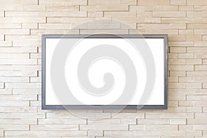 TV display on modern brick wall background with white screen