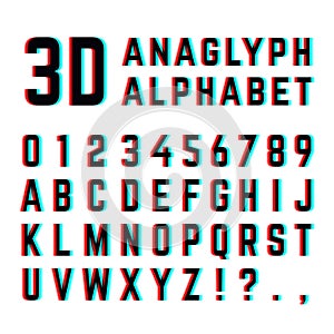 Tv distortion 3D effect stereoscopic, anaglyph alphabet and numbers