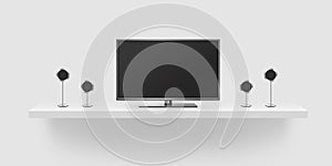 TV flat screen lcd, home theatre realistic illustration, front t