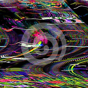 TV Glitch psychedelic Noise background Old VHS screen error Digital pixel noise abstract design Computer bug. Television