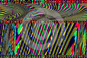 TV Glitch psychedelic Noise background Old VHS screen error Digital pixel noise abstract design Computer bug. Television