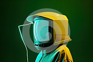 TV headman stands at the gradient background photo