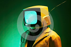 TV headman stands at the gradient background photo