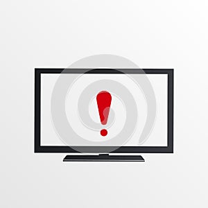 TV icon with exclamation mark. TV icon and alert, error, alarm, danger symbol