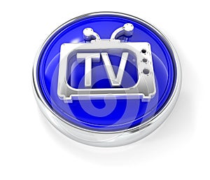 TV icon on glossy blue round button