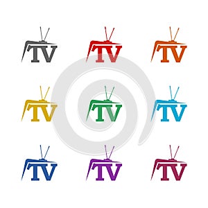 TV icon logo icon isolated on white background. Set icons colorful