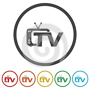 TV icon logo. Set icons in color circle buttons