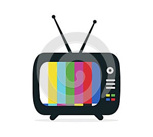 TV icon. Television icon. Retro tv. Old color television screen with antenna. Flat symbol. Icon for media channel, show, news and