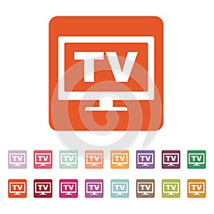 The tv icon. Television and telly, telecasting, broadcast symbol. Flat