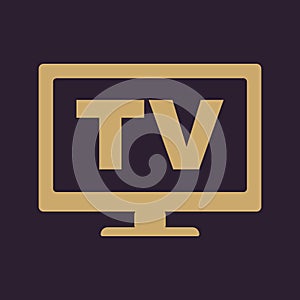 The tv icon. Television and telly, telecasting, broadcast symbol. Flat photo