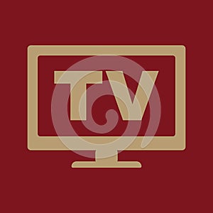 The tv icon. Television and telly, telecasting, broadcast symbol. Flat photo