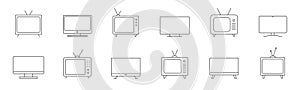 TV icon. Television vintage icons collection. TV, telly linear icon photo