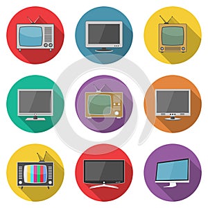 TV icons in flat design style