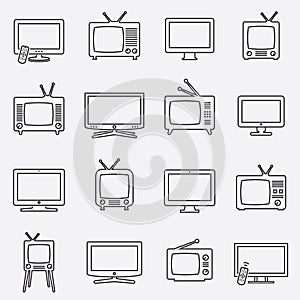 TV icons set. Linear vector icons. TV pictograms