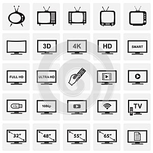 TV icons set on squares background for graphic and web design, Modern simple vector sign. Internet concept. Trendy symbol for