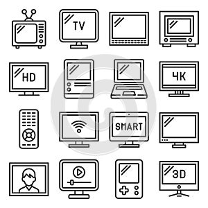 TV Icons Set on White Background. Line Style Vector