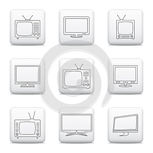 TV icons in thin line style on web buttons