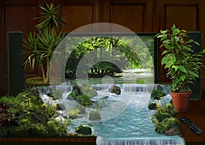 Tv interior and waterfall collage