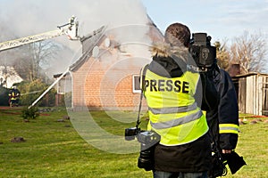 TV interview at house fire