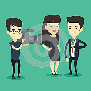 TV interview vector illustration.