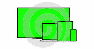 TV, Laptop, Tablet Computer, Smartphone With Green Screens