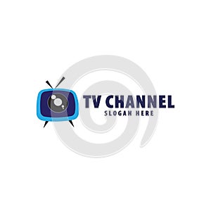 TV Live Streaming, Online Television, Web TV, Logo Concept, Without Play Button, Blue Background, Eye Concept, TV Channel Logo