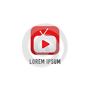 TV Live Streaming, Online Television, Web TV, Simple and Clean Logo Concept, Red Play Button