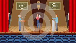 Tv live streaming political debate with votes count vector illustration. Two opponents candidates man and woman photo
