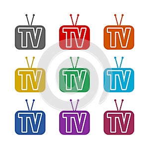 TV logo icon isolated on white background. Set icons colorful