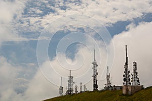 Tv masts on Mount Fasce. Genoa. Liguria. Italy