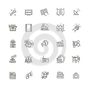 TV and media news vector icons set