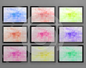 TV Monitors Wall Mounted In Different Colors
