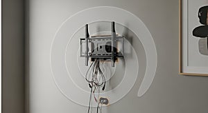 tv mount installation with exposed wiring on wall